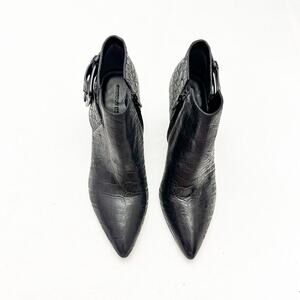 Sigerson Morrison Fifi Black Cone Heel Ankle Bootie Buckle Detail Size 9.5